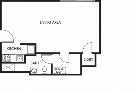 Floor plan for studio, 1 bath, 380 sqft