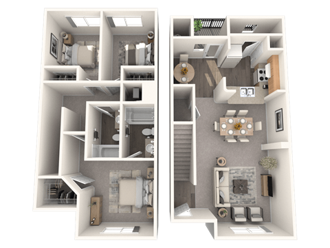 Floor plan for 3 beds, 2 baths, 1300 sqft
