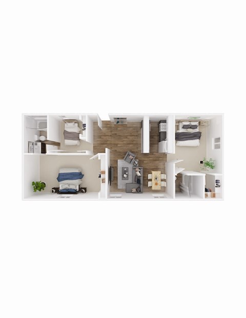 Floor plan for 3 beds, 2 baths, 1100 sqft