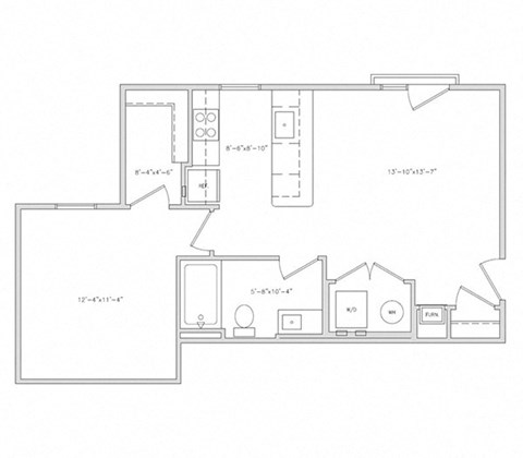 Floor plan for 1 bed, 1 bath