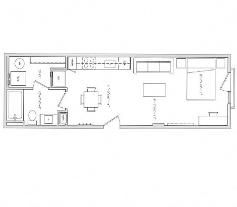 Floor plan for 1 bed, 1 bath