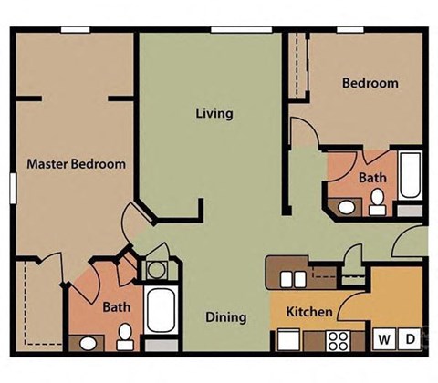 Floor plan for 2 beds, 2 baths, 1220 sqft