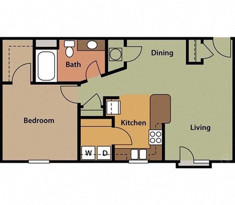 Floor plan for 1 bed, 1 bath, 766 sqft