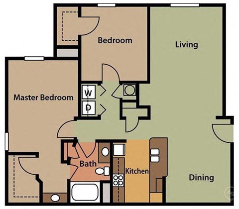 Floor plan for 2 beds, 1 bath, 1126 sqft