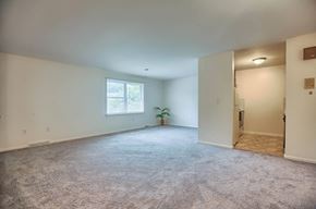 Akron apartment for rent - A room with a carpeted floor and a doorway leading to another room.
