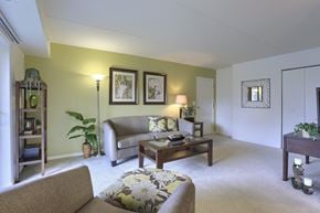 Harrisburg apartment for rent - Apartments in Harrisburg | Twin Lakes Apartments | a living room with green walls and white carpet