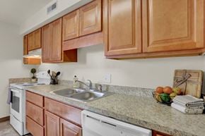 Camp Hill apartment for rent - a kitchen with wood cabinets and granite counter tops and a sink