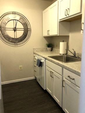 Chambersburg apartment for rent - A kitchen with a clock on the wall.