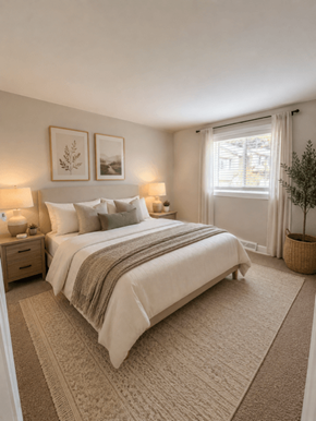 Hershey townhouse for rent - A bedroom with a large bed and two lamps on either side of the bed.