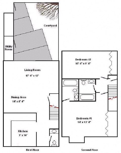 Floor plan for 2 beds, 2.5 baths, 1179 sqft