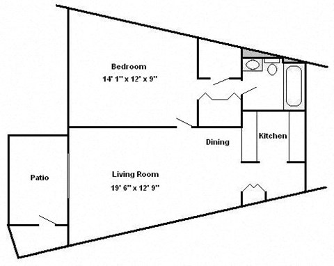 Floor plan for 1 bed, 1 bath, 650 sqft