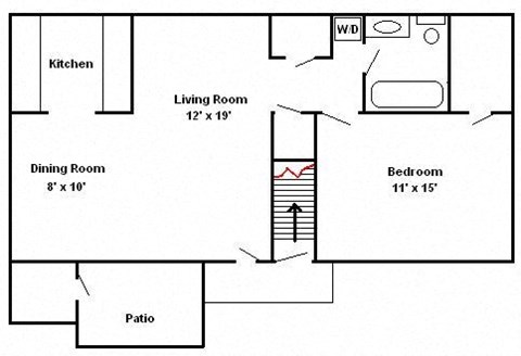 Floor plan for 1 bed, 1 bath, 830 sqft
