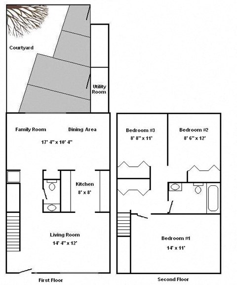 Floor plan for 3 beds, 1.5 baths, 1179 sqft