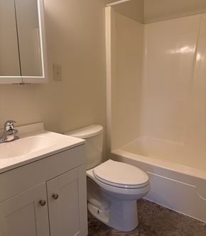 Harrisburg apartment for rent - A white toilet sits next to a sink in a bathroom.