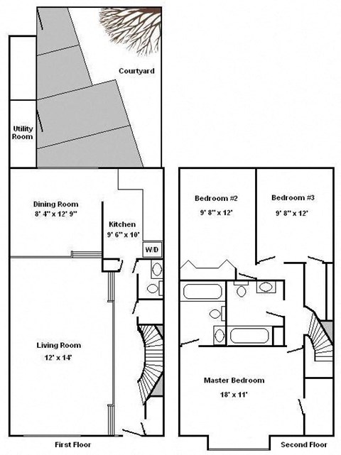 Floor plan for 3 beds, 2.5 baths, 1347 sqft