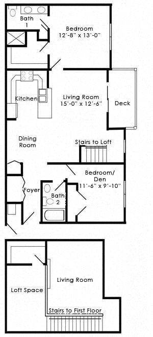 Floor plan for 2 beds, 2 baths, 1353 sqft