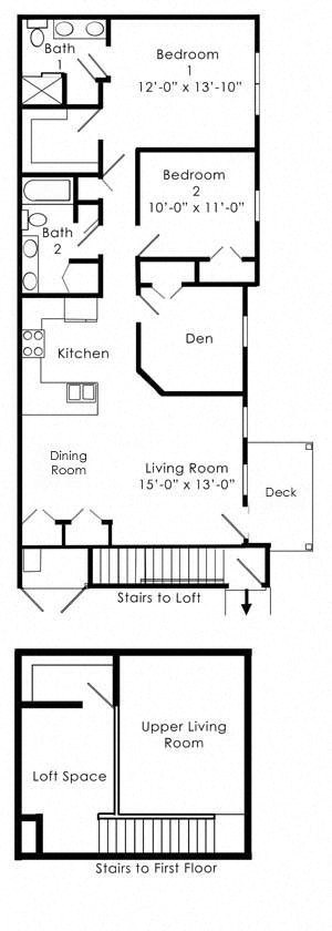 Floor plan for 3 beds, 2 baths, 1297 sqft