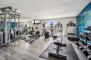 North Hollywood apartment for rent - A gym with a variety of equipment including treadmills, weights, and exercise machines.