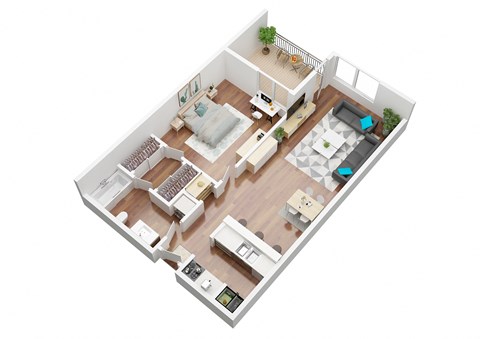 Floor plan for 1 bed, 1 bath, 635 sqft