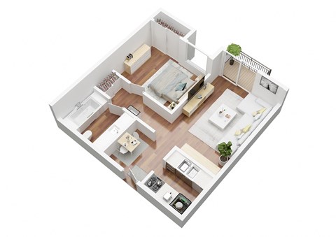 Floor plan for 1 bed, 1 bath, 585 sqft