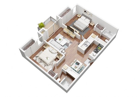 Floor plan for 2 beds, 2 baths, 840 sqft