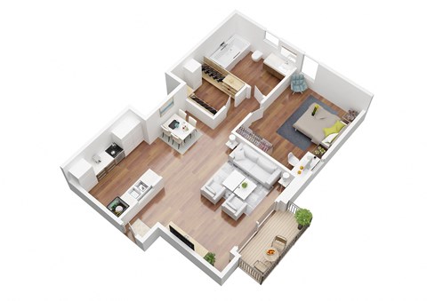 Floor plan for 1 bed, 1 bath, 685 sqft