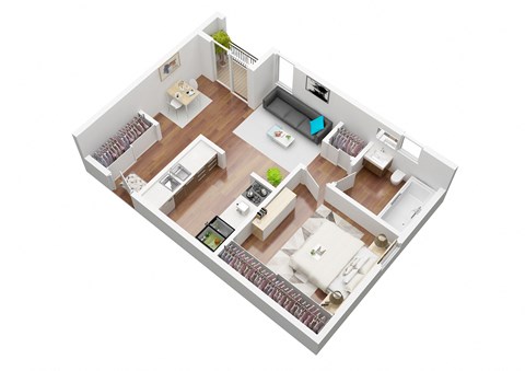 Floor plan for 1 bed, 1 bath, 665 sqft
