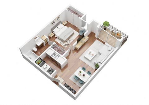 Floor plan for 1 bed, 1 bath, 585 sqft