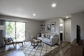 Van Nuys apartment for rent - A living room with a couch, chair, and television.