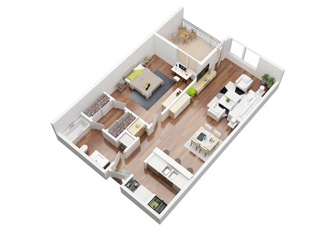 Floor plan for 1 bed, 1 bath, 600 sqft