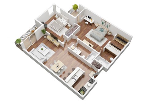 Floor plan for 2 beds, 2 baths, 840 sqft