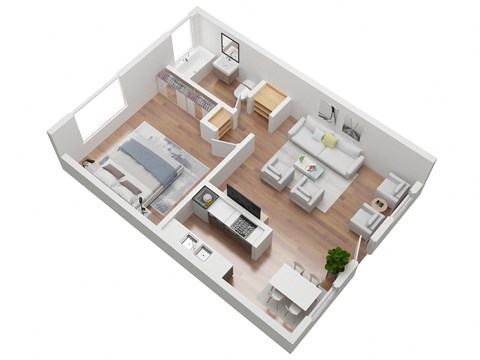 Floor plan for 1 bed, 1 bath, 555 sqft