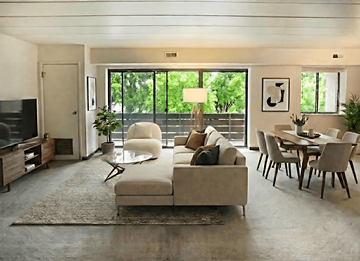 North Versailles apartment for rent - A modern living room with a white couch and a television.