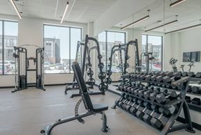 Evansville apartment for rent - A gym with a variety of equipment including treadmills, weights, and exercise machines.