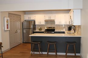 Evansville apartment for rent - Kitchen with island at The Westcott, Evansville