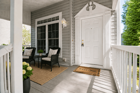 Newark apartment for rent - A porch with a white door and a mat that says "Welcome".
