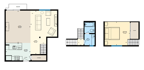 Floor plan for studio, 1 bath, 1000 sqft