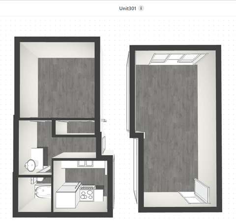 Floor plan for 1 bed, 1 bath, 700 sqft