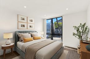 Los Angeles apartment for rent - A bedroom with a large bed and a view of the outside. at Bonnie Brae Apartments, California, 90006