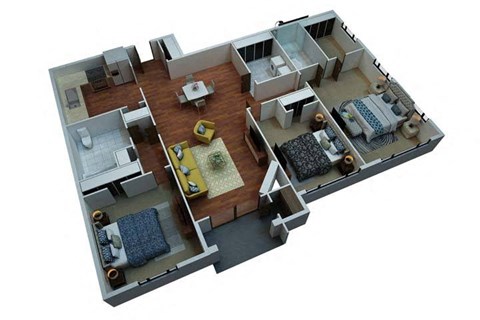 Floor plan for 3 beds, 2 baths, 1410 sqft