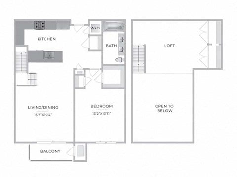 Floor plan for 1 bed, 1 bath, 1301 sqft