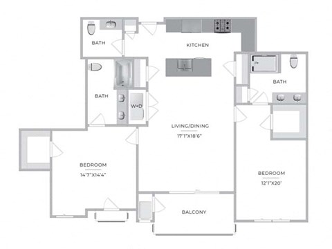 Floor plan for 2 beds, 2 baths, 1506 sqft