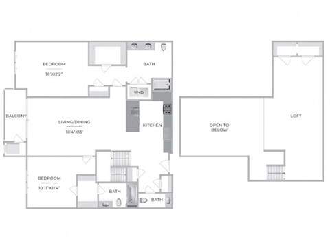 Floor plan for 2 beds, 2.5 baths, 1740 sqft