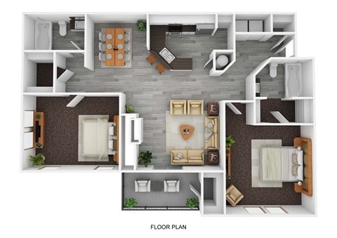 Floor plan for 2 beds, 2 baths, 1150 sqft