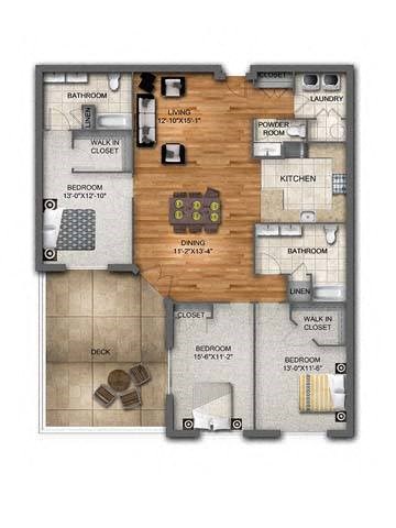 Floor plan for 3 beds, 2.5 baths, 1794 sqft