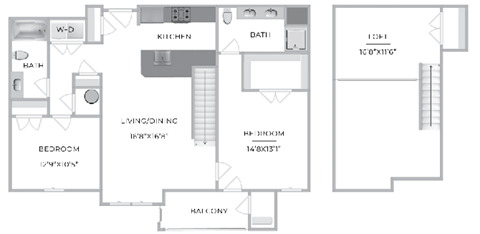 Floor plan for 2 beds, 2 baths, 1410 sqft