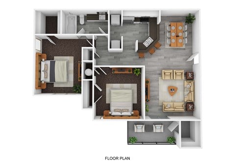 Floor plan for 2 beds, 1 bath, 956 sqft