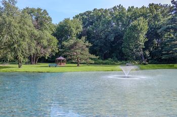 Setting with water fountain and gazebo