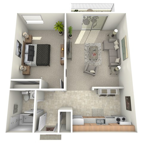 Floor plan for 1 bed, 1 bath, 650 sqft
