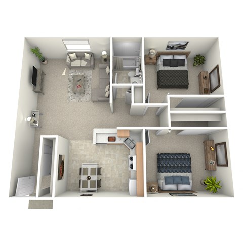 Floor plan for 2 beds, 1 bath, 850 sqft